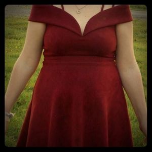 Off the shoulder red velvet dress